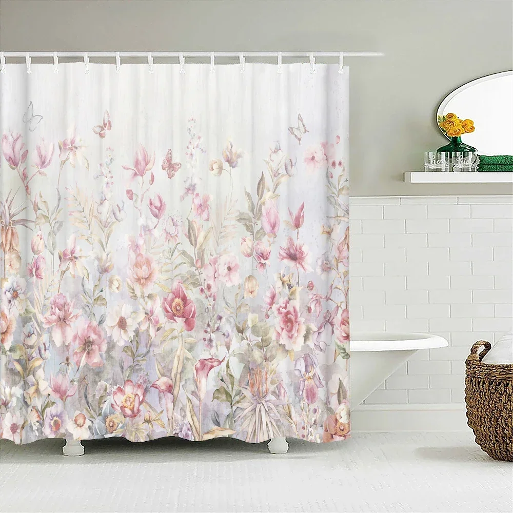 3D Beautiful flower grass plants birds printing shower curtain polyester waterproof bathroom curtain with hook home decoration 2