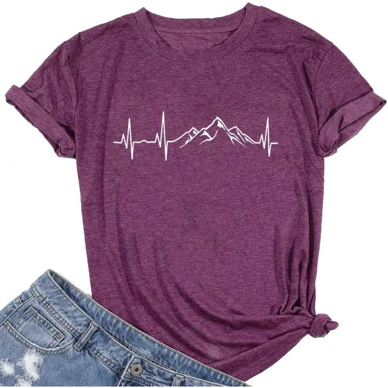 

Женские футболки с изображением природной сосны и гор, забавные спортивные футболки для тренировок, повседневные футболки с коротким рукавом