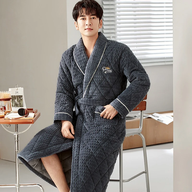 

Winter Milk Velvet 3 Layers Thick Quilted Men's Bath Robes Gentlemen's Homewear Big Yards L-3XL Keep Warm Male Sleepwear Lounges