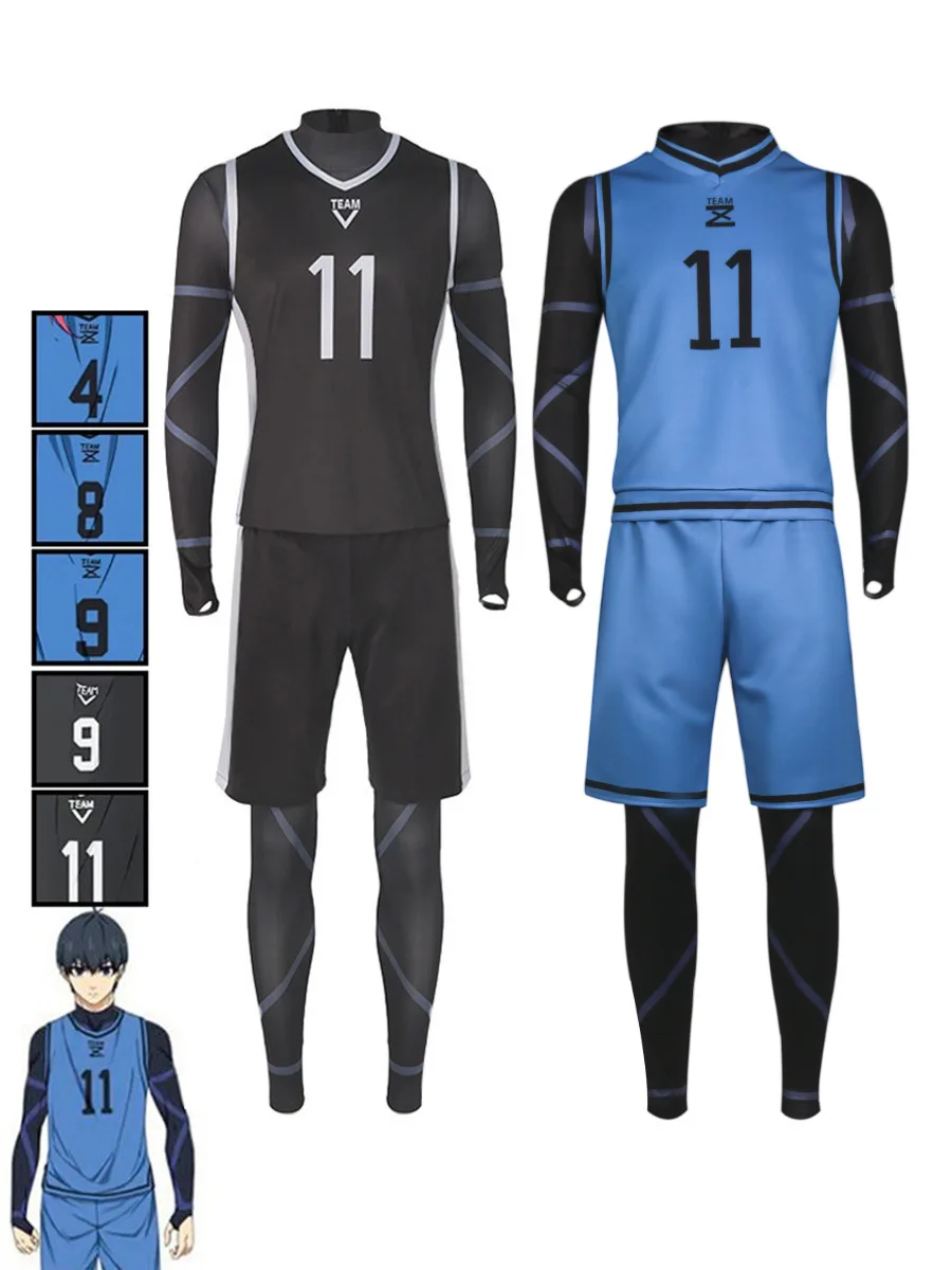 

3pcs/set Anime Blue Lock Reo Mikage Cosplay Costume Black Jersey Football Bodysuit Jumpsuit Halloween Christmas Party Clothes