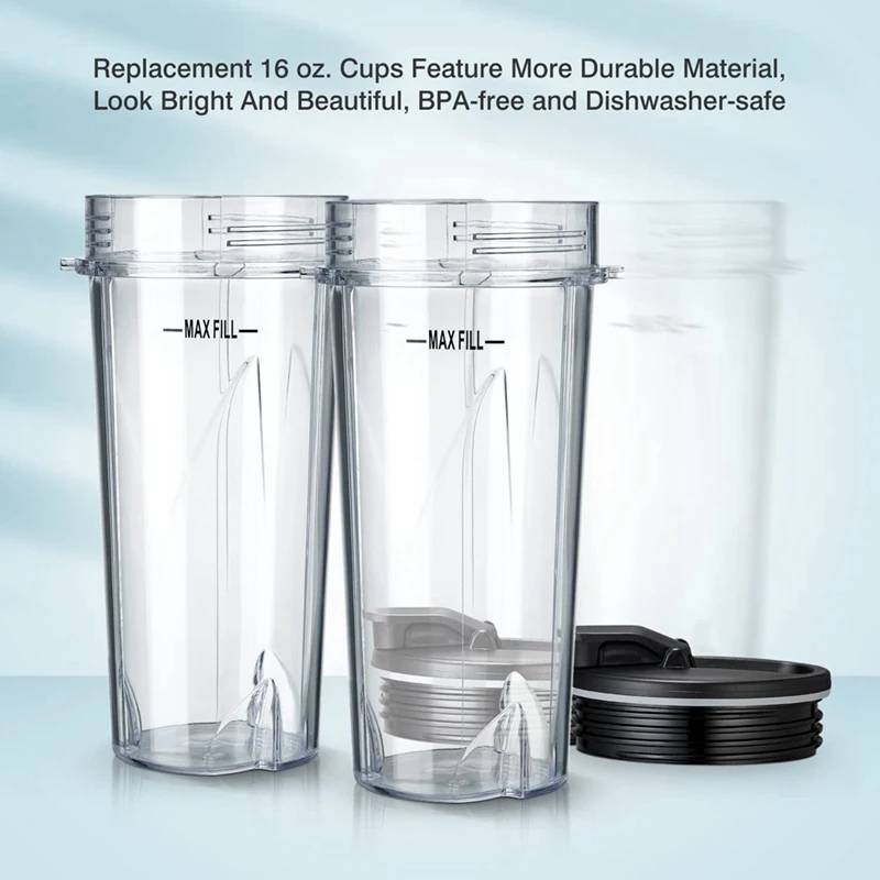 Genuine Ninja Blender BL770A Single Serve 16 oz Drinking Cup With Lid Glass