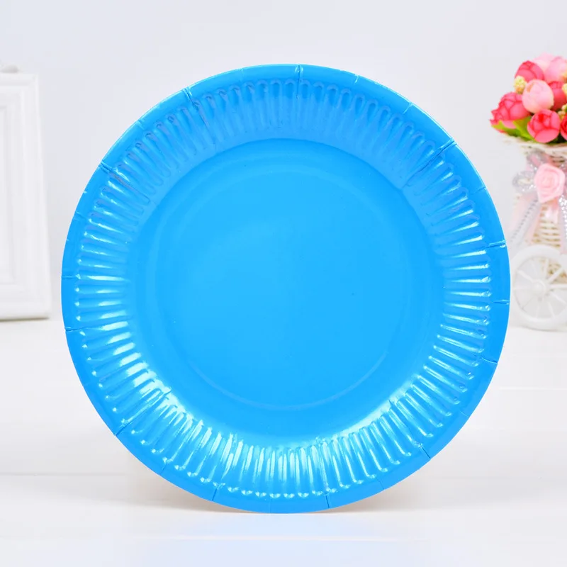 Description Picture 3 of item7inch Solid Paper Plates Theme Birthday Decorations Party Disposable Tableware Paper Napkins Cups Plates Tablecloths Straw