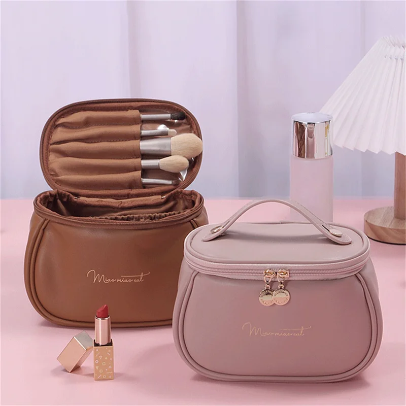 

Leather Large Capacity Travel Cosmetic Bag Portable Women Makeup Case Waterproof Multifunctional Toiletry Organizer Storage Bag