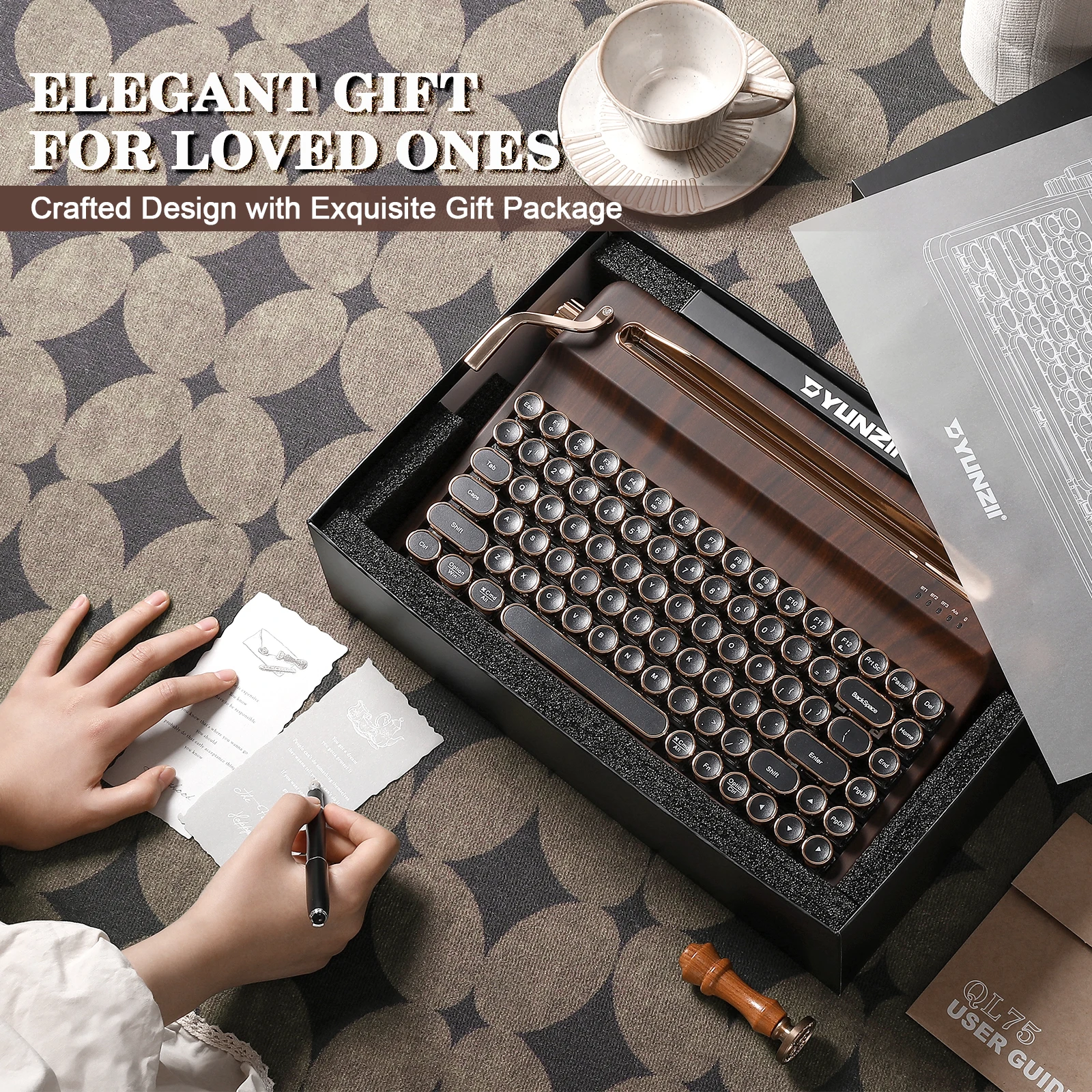 YUNZII QL75 Wood QMK/VIA Mechanical Keyboard, Retro Style RGB