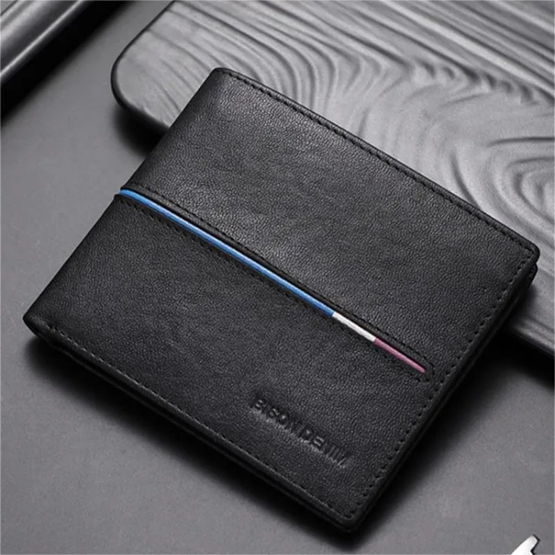 BISON DENIM Genuine Leather Wallet Men Brand Fashion Short