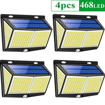 4 pezzi 468 LED lampada solare a LED luce solare esterna con sensore di movimento luci da parete luce solare impermeabile alimentata per la decorazione del giardino 1