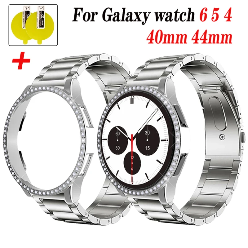 

Metal Strap for Samsung Galaxy Watch 6 44mm 40mm Bracelet Diamond Case Protector for Galaxy Watch 5 4 44mm 40mm Watchband shell