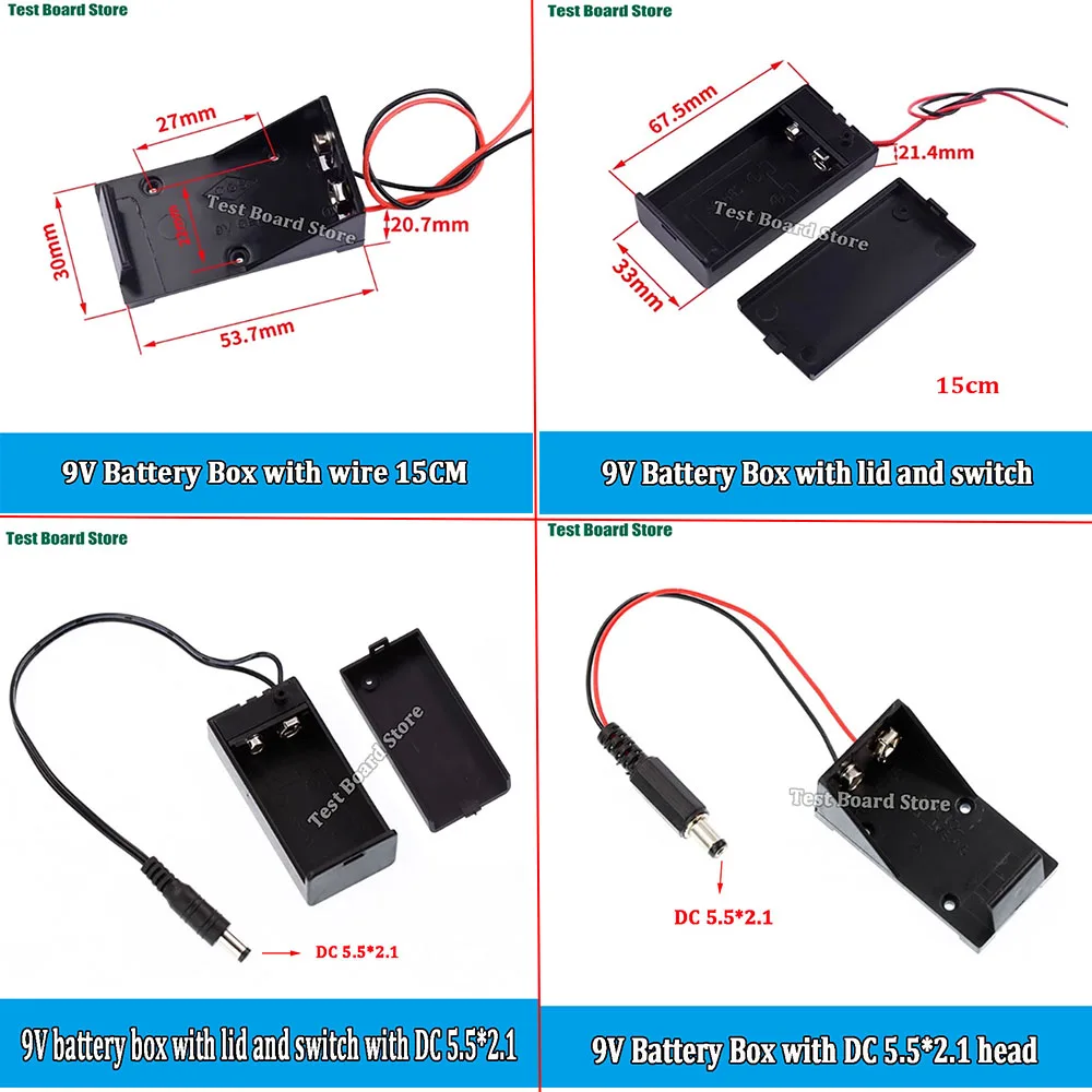 Battery Holder with Switch and Wire Lead Featuring 5.5x2.1mm Plug