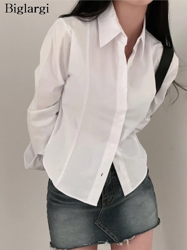 

Женская укороченная блузка с длинным рукавом, Повседневная приталенная блузка в Корейском стиле, весна-лето