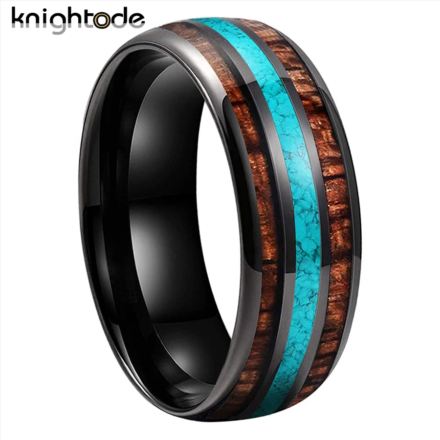 

4 Color 8mm Tungsten Carbide Rings For Men Women Engagement Wedding Band Green-Turquoise Koa Wood Inlay Comfort Fit Dropshipping