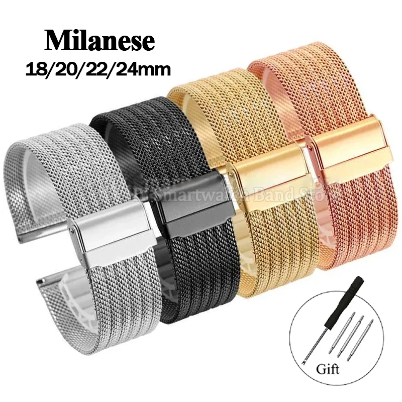 Elegant Milanese Stainless Steel Watch Strap Bracelet - Silver, Black, Gold Options
