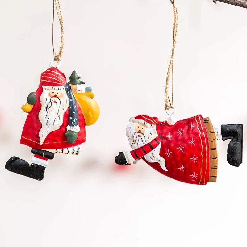 Christmas Pendant Metal Painted Santa Claus Xmas Tree Drop Ornaments Decorations for Home Kids Toys Gift Xmas New Year