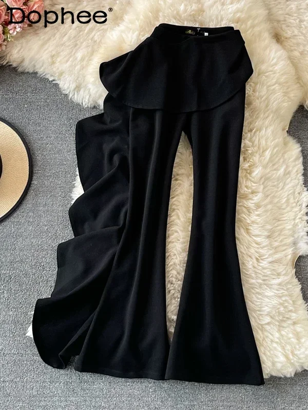 2022 New Summer Temperament Bell-Bottom Pants Women Korean High Waist Slimming Drape Ruffled Wide-Leg Pants Female Casual Pants