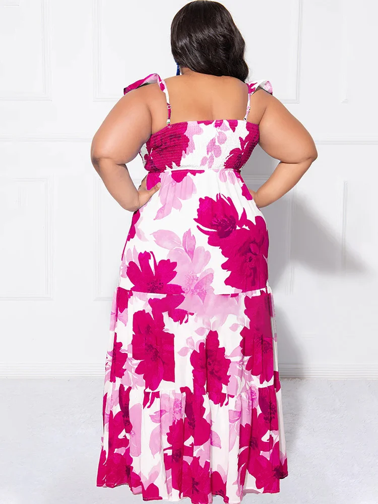 Wmstar Plus Size Dresses for Women Summer Holiday Flower Printed Off Shoulder Stretch Elegant Maxi Dress Wholesale Dropshipping