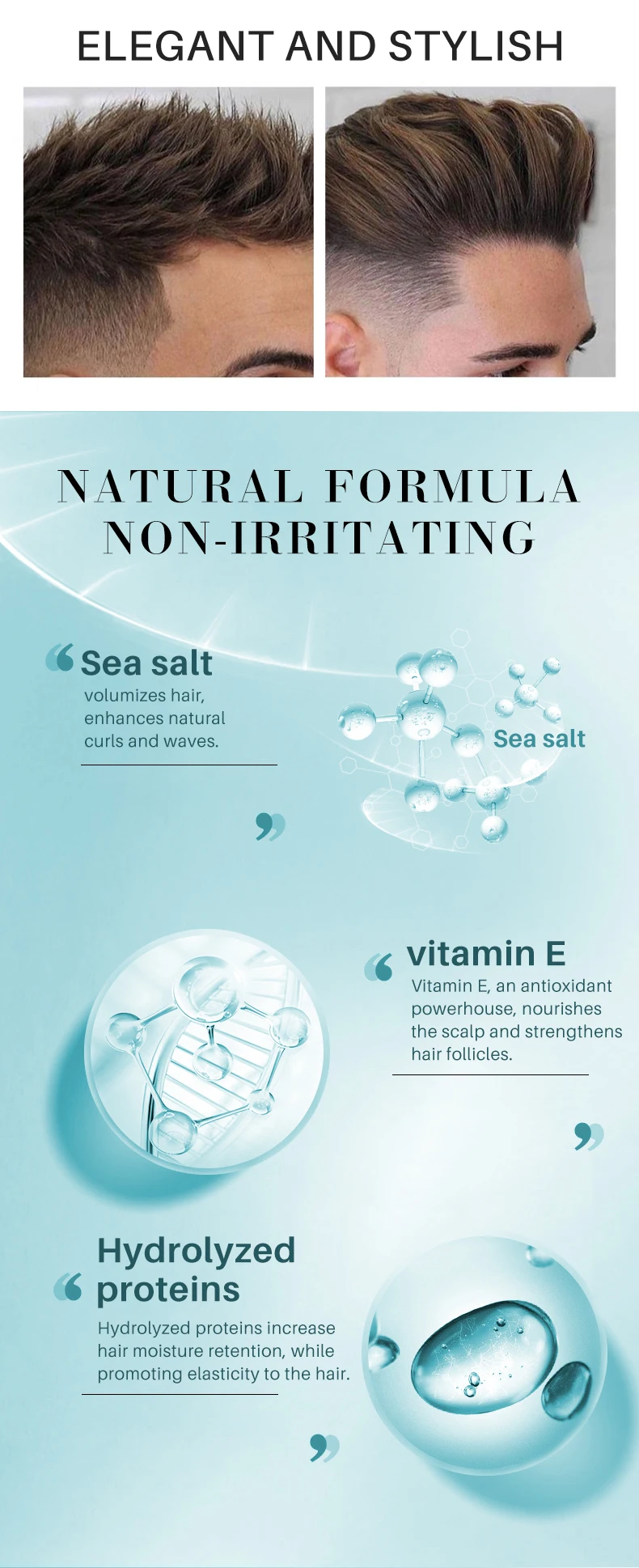 Description Picture 6 of itemFirstsun Men Sea Salt Spray for Volumizing Hair Spray Dry and Frizzy Hair Treatment Smooth Moisturize Repair Damage Hair Care
