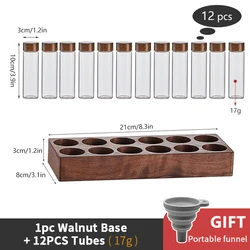 Glass Coffee Bean and Tea Storage Tube Display Rack - Elegant Espresso Accessory Set and Barista Gift (Set of 12 holes 17g)