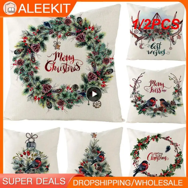 

1/2PCS 45x45cm Cushion Christmas Cover And Bird Series Polyester Sofa Case Home Sofa Decorative Garland Pillow