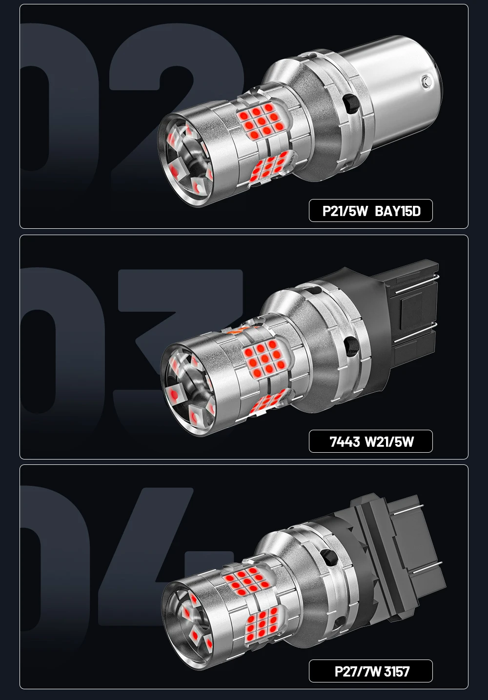 2 Stück LED-Bremslicht 1157 BAY15D P21/5W 1156 BA15S P21W 7506 7443 W21/5W T20 3157 P27/7W T25 Canbus NO Error Zubehör Rot – Detail 6