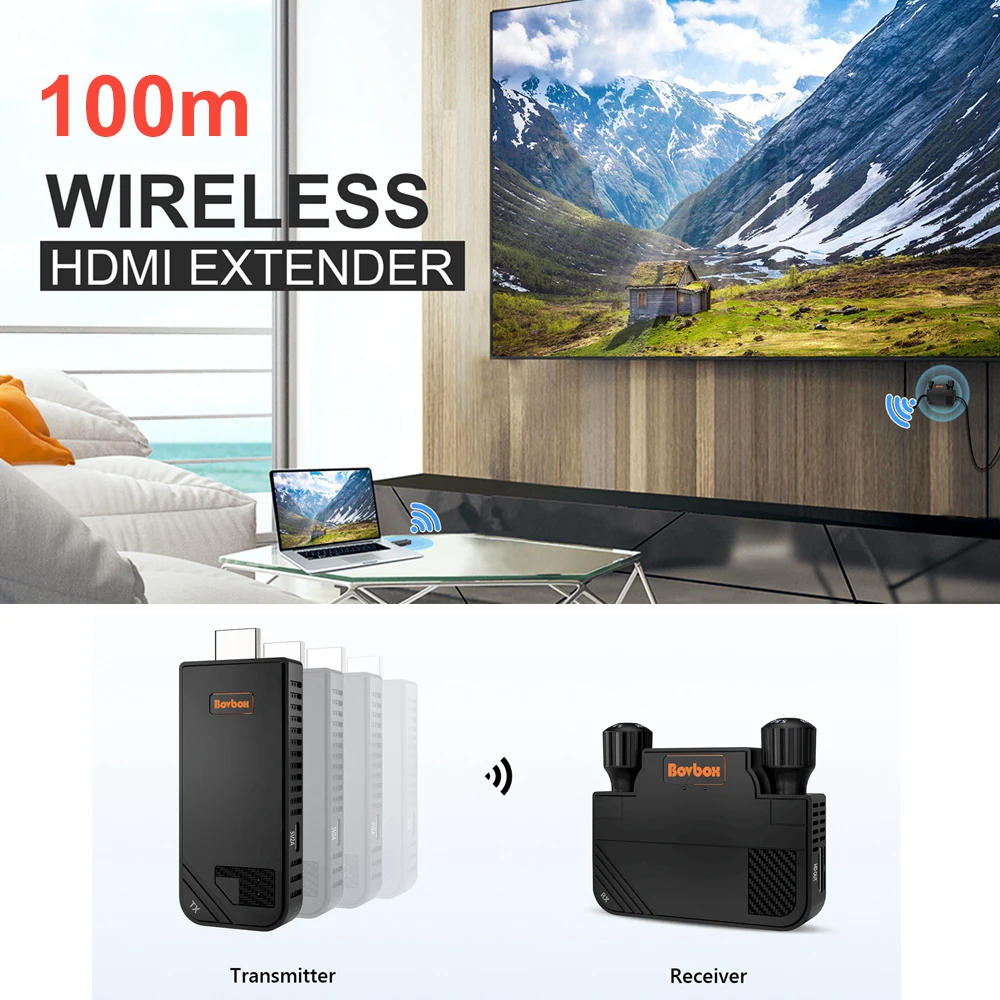 

1080p 100m Wireless Share Transmitter Receiver Display Adapter HDMI Extender Mirroring Phone PC Video Meeting Screen Projection