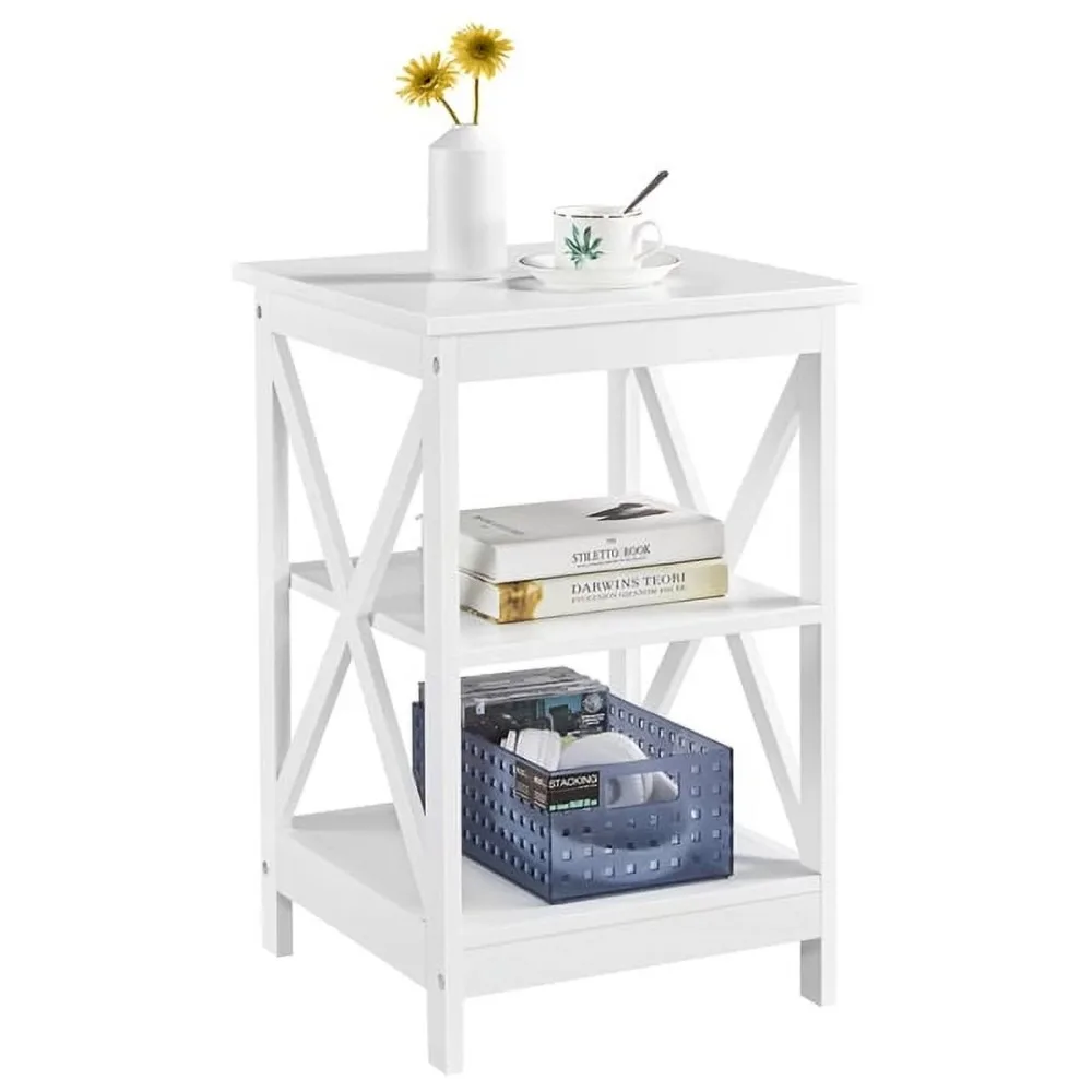 

Easyfashion 3 Tier Wood X Shape Square End Table Storage Cabinet, White