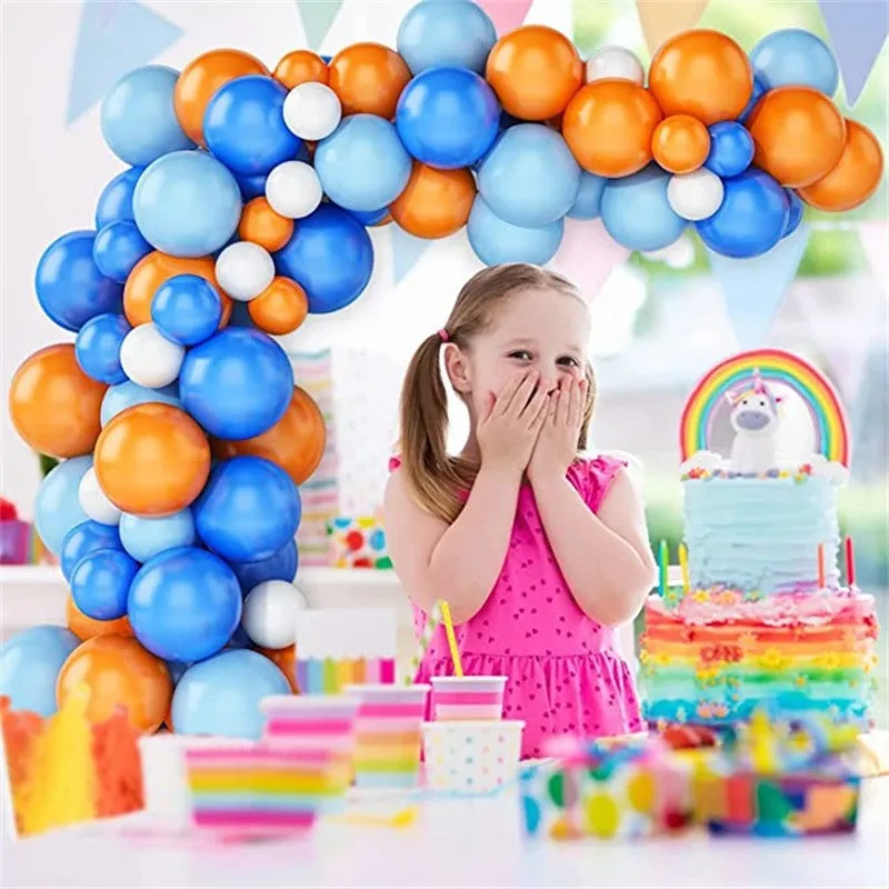 Kit de arco de guirnalda de globos azules de 93 piezas, decoración de globos blancos y anaranjados, para bautismo de bebé, cumpleaños, boda, despedida de soltera