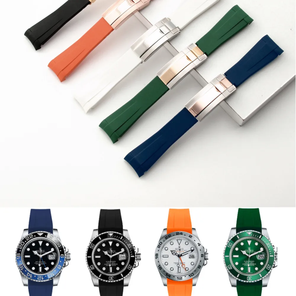 Cinturino Per Orologio In Silicone Curvo Per Rolex Green Black Water Ghost Explorer Daytona Datejust 20Mm 21Mm Cinturino In Gomma Per Uomo