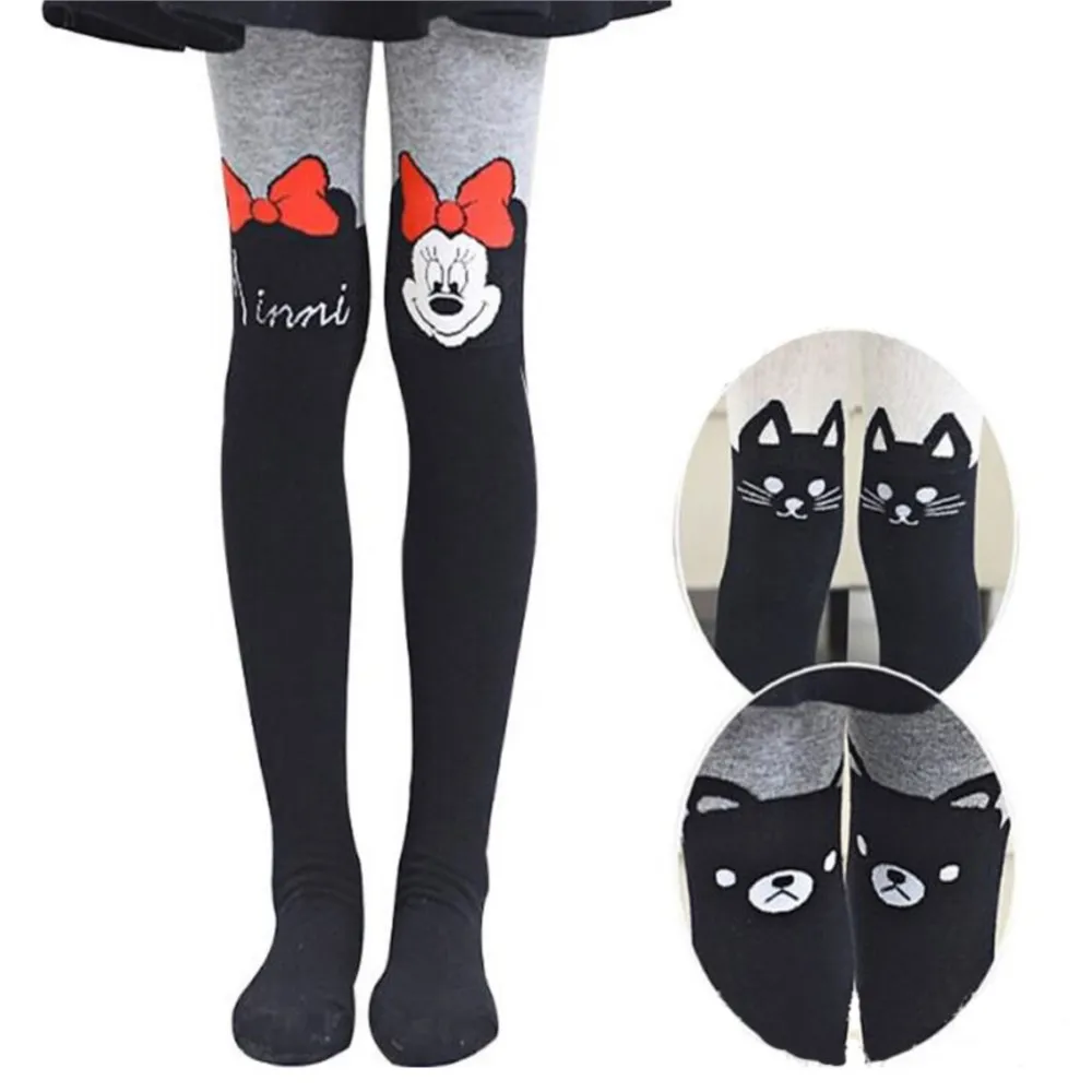 Kids Pantyhose Spring and Autumn Baby Girl Tights Princess Cartoon Cat Patchwork Child Girl Pantyhose Soft Cotton Child Warming Tights