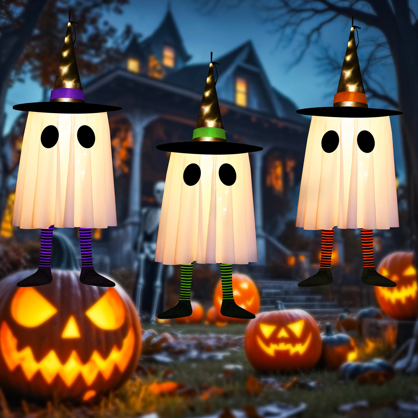 Glowing Witch Hat Ghost String Lights for Outdoor Halloween Decor