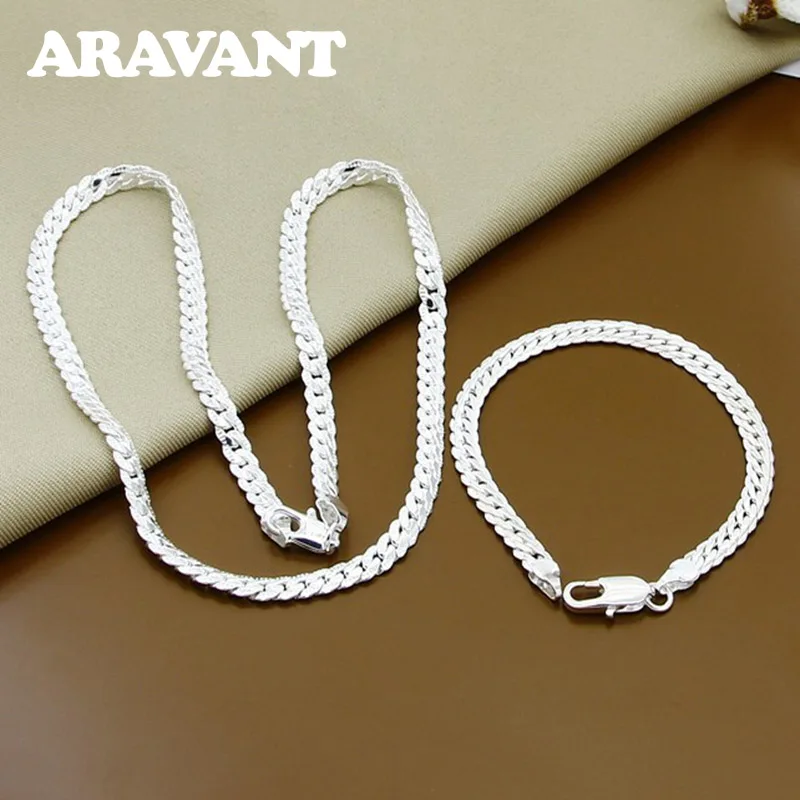 

925 Silver Jewelry Sets Sideways Necklace Bracelets For Women Men Fashion Jewelry