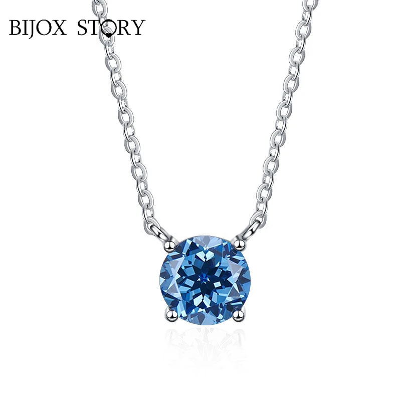 

BIJOX STORY 1-3 Carat Multi Colors Moissanite Pendant Necklace for Women S925 Sterling Sliver Classic Style Round Shape Necklace