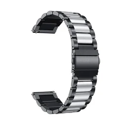 Premium Stainless Steel 22mm Smartwatch Strap with Metal Folding Clasp for Huwei Watch 3 3Pro (Black Silver)