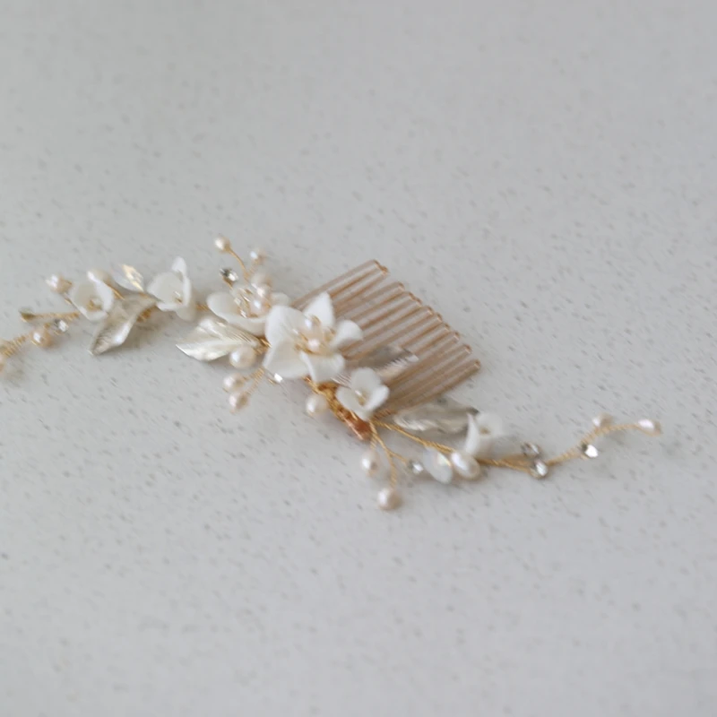 Freshwater Pearls Bridal Hair Comb Women Piece Gold Silver Color Floral Wedding Jewelry Girls Headpiece