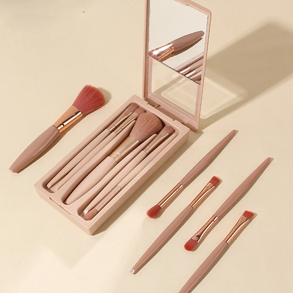 Description Picture 3 of item5 Pcs Makeup Brushes Kit Holder Box With Clear Mirror Soft Bristles Cosmetic Brush Set Protected Case Butterfly Letter Pattern