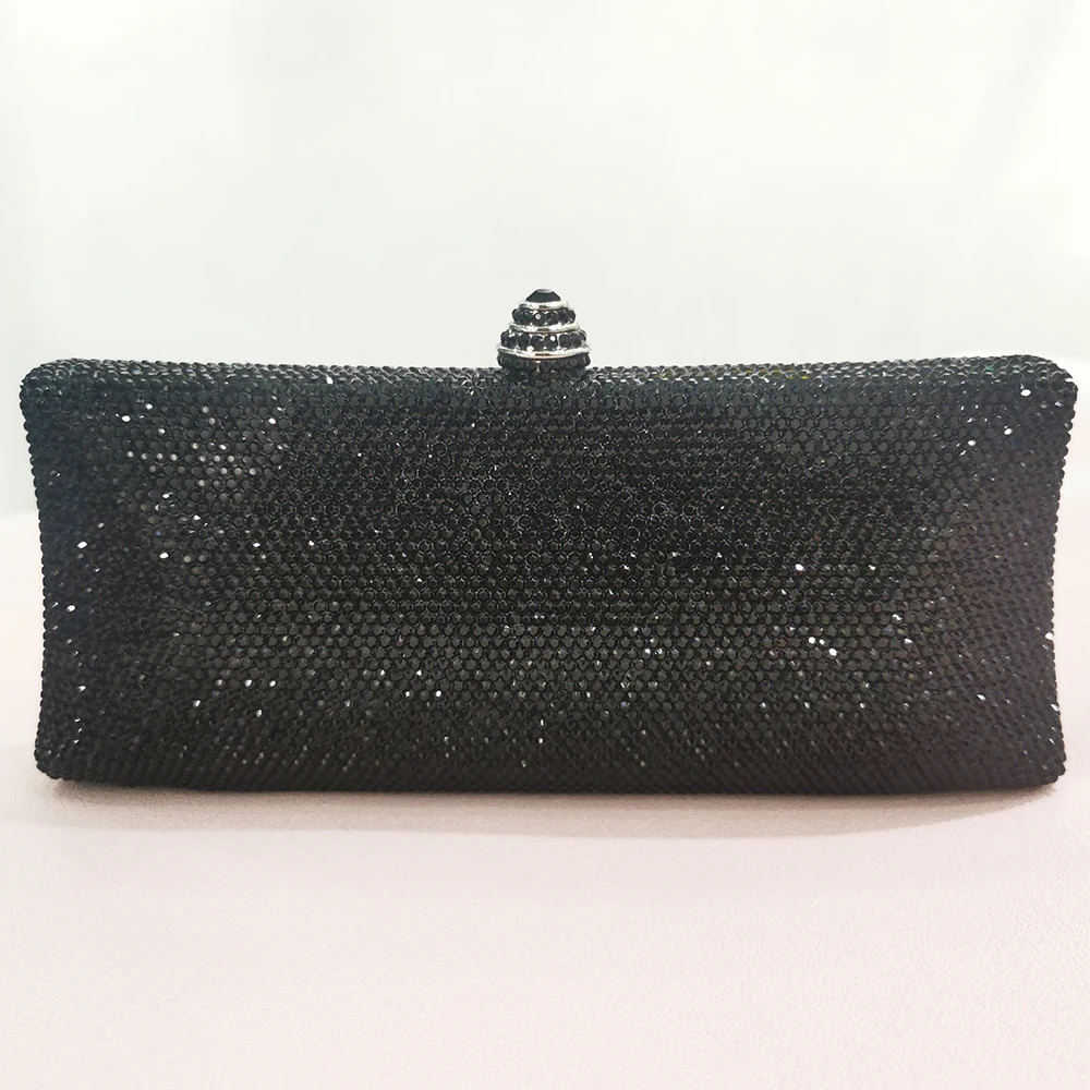

Designer Long Chain Black Crystal Evening Clutch Bag Fashion Women'd Mini Diamond Wedding Bridal Phone Party Purses And Handbags