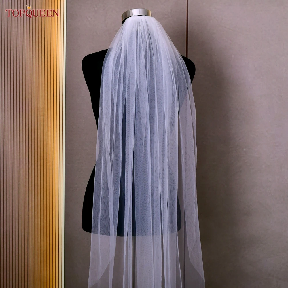 Bridal Veil TOPQUEEN V30 Classic Bridal Wedding Veils Plain Yarn 1 Tier Soft Wedding Long Veil with Comb Dress Accessories Black Red