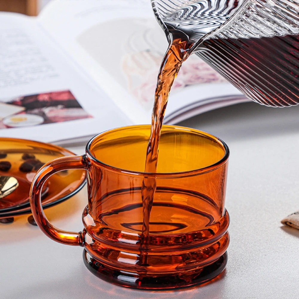 300ml Double Bottom Glass Mugs Drinking Tumbler Color Glass Cup Coffee Juice Tea Wine Water Cup With Handle Home Drinkware