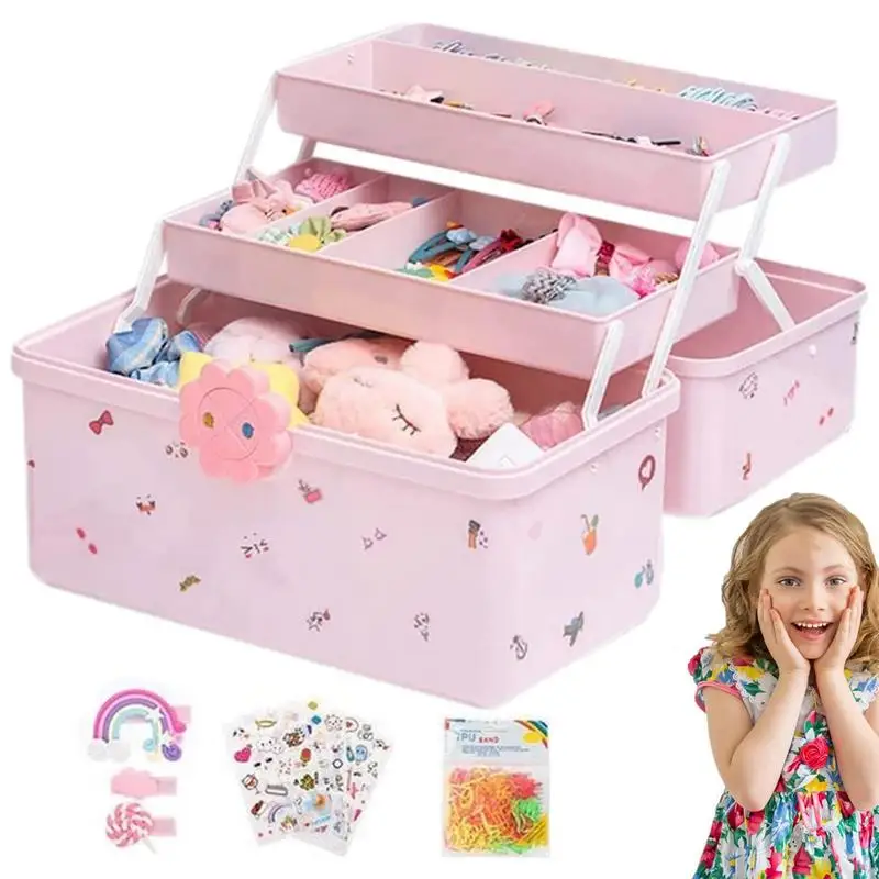 

Hair Accessories Organizer Jewelry Box Pink Color Sorting Sundries Portable Travel Hair Ties Clips Organizers Rubber Band Girls