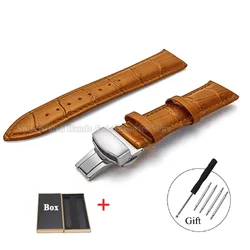 Luxurious Leather Watch Strap with Universal Metal Butterfly Clasp - Multiple Size Options Available - 22mm (LightBrown - Silver)