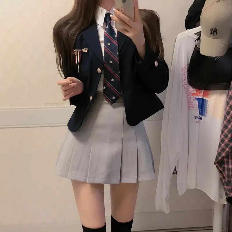 Korean Uniform Suit Jacket Shirt high-waisted Pleated Skirt Women Jk Uniform Set Janpanese Style Spring New Jk Set