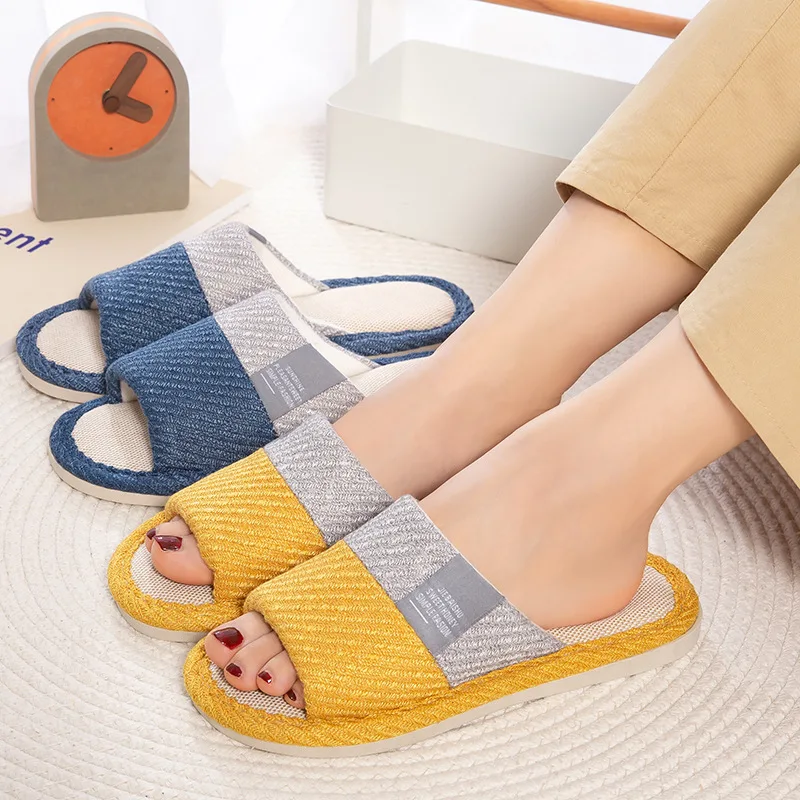Furry Summer Women Flax Slippers Indoor Casual Shoes Breathable Sweat Linen Slippers For Man Beach Sandals Male Home Slippers