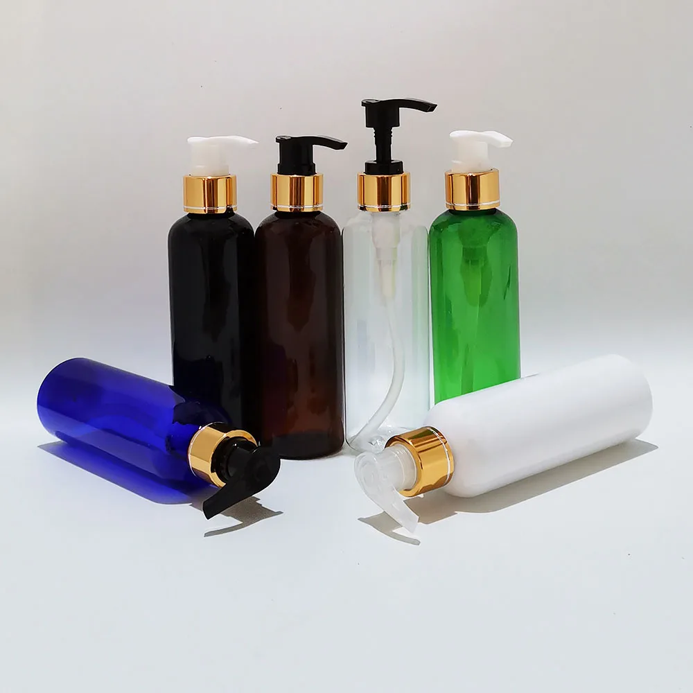 

200ml Empty Plastic Lotion Bottles Liquid Soap Pump Container For Personal Care Lotion,Gold Aluminum Pump Cosmetic Containers
