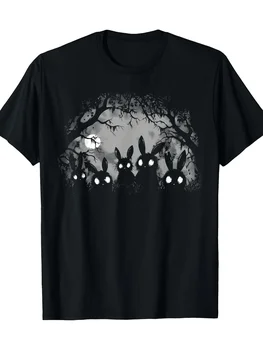 Women's Dark Gothic Style Cute Rabbit Horror Tshirt with Eerie Forest Print Adorned with Full Moon and Bat Motifs Women Clothing 1