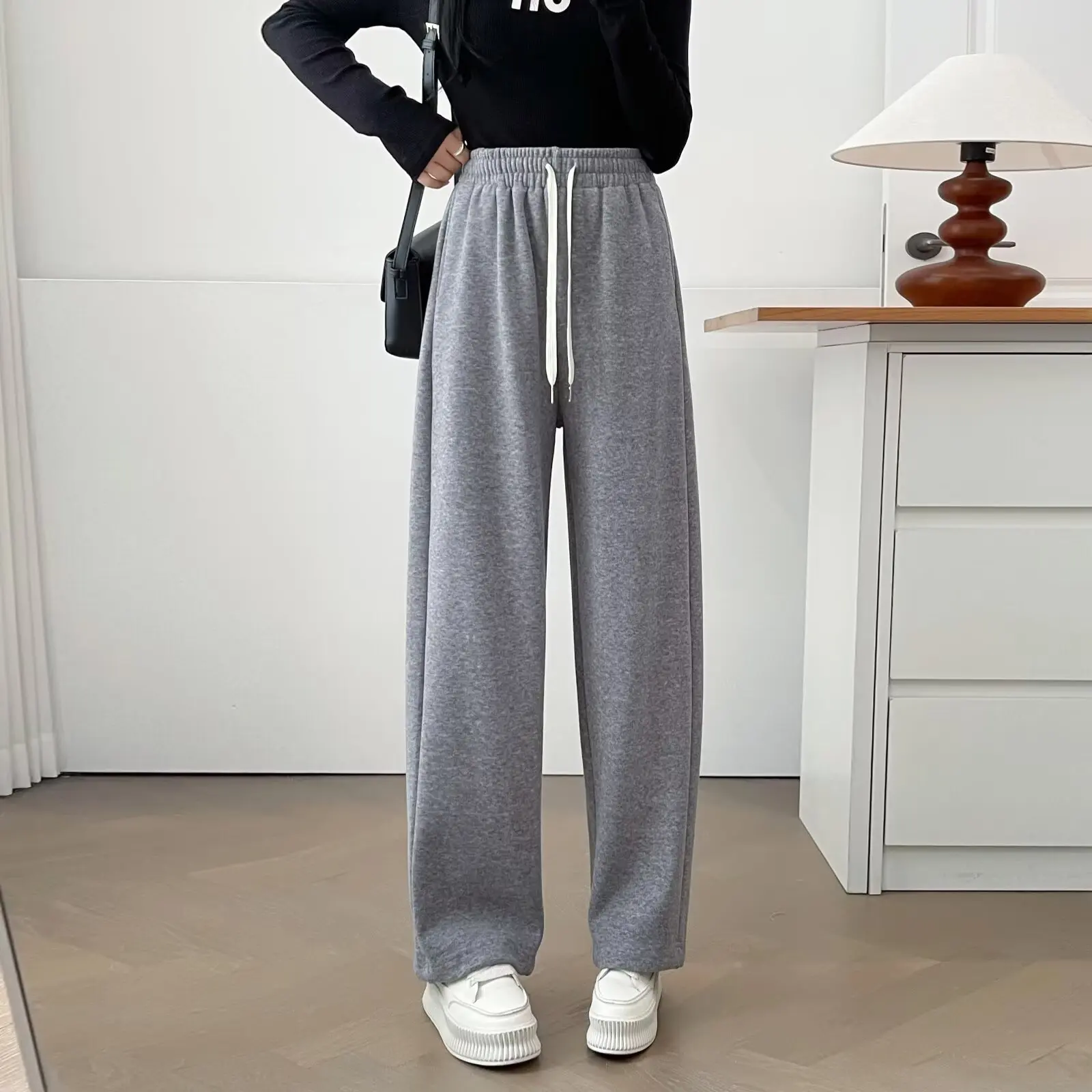 Winter New Simple Basic Style Fleece And Thickened Long Trousers XXXXL Fashion Plus Size Women's Straight Leg Pants 2569