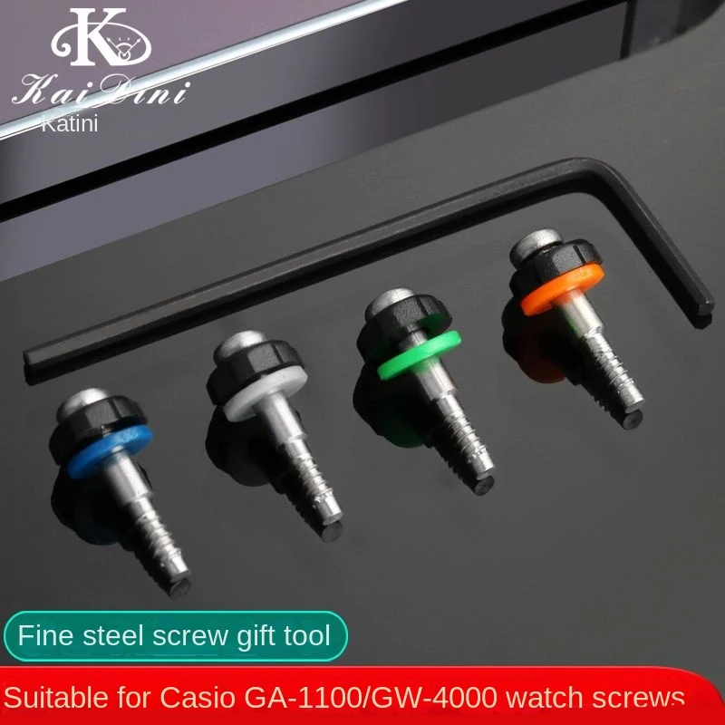 Casio Watch Screw Set with Gray, Blue, and Orange Rubber Rings