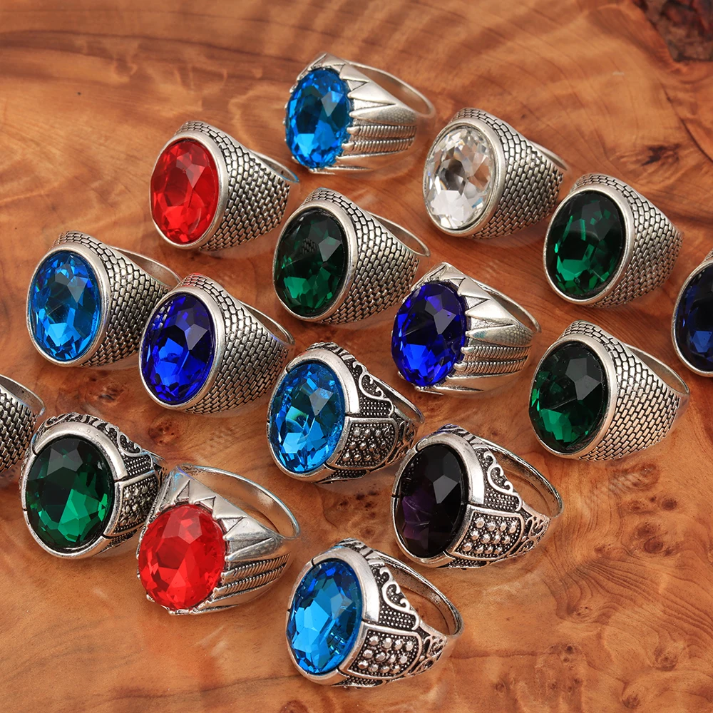 Fashion Vintage Imitation Gemstone Glass Rings 20Pcs/Lot For Men Women minimalist ring stainless steel rings