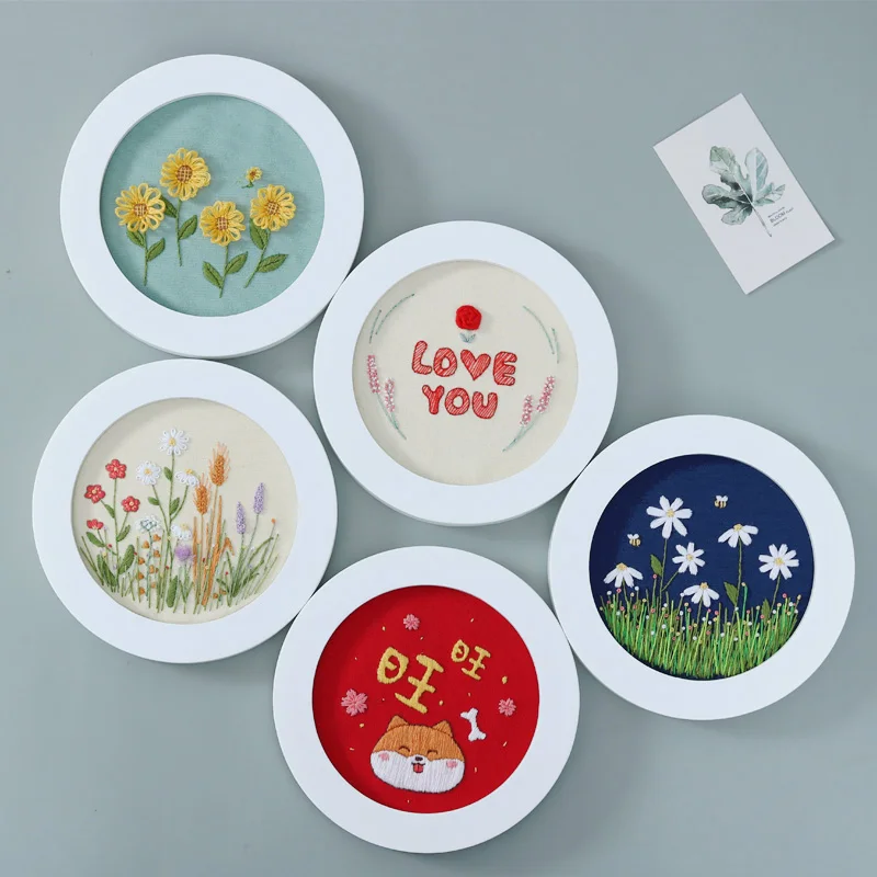 DIY Flowers Plants Pattern Embroidery Set Needlework Tools Printed Beginner Embroidery Round Cross Stitch Kit Sewing Craft Kit embroidery set embroidery kits embroidery tool