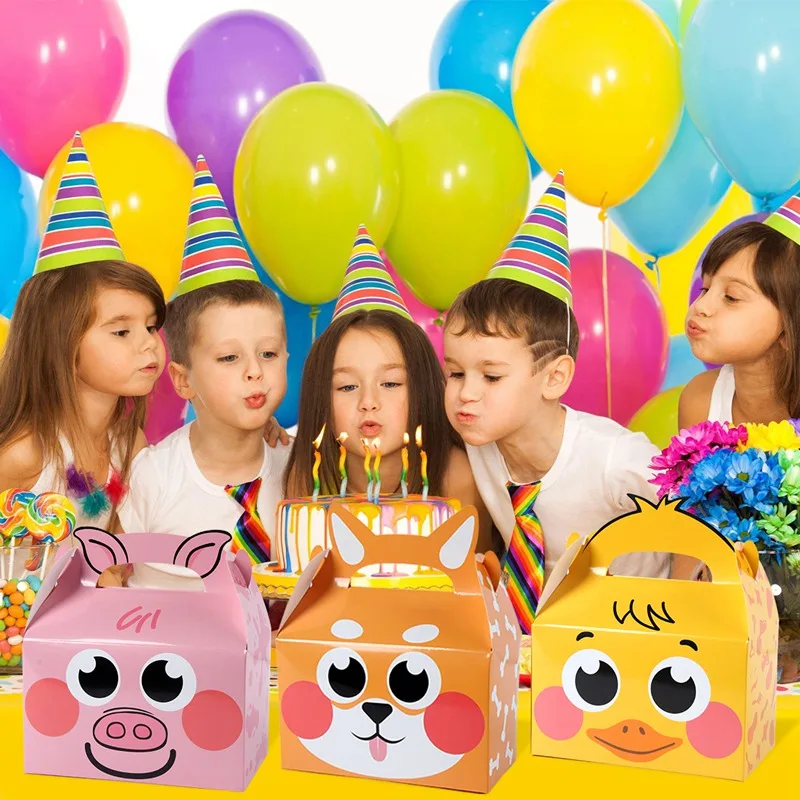 농지 판지 동물 선물 가방, 종이 사탕 비스킷 가방, 정글 사파리 생일 파티 장식, 농장 테마 동물 포장 상자