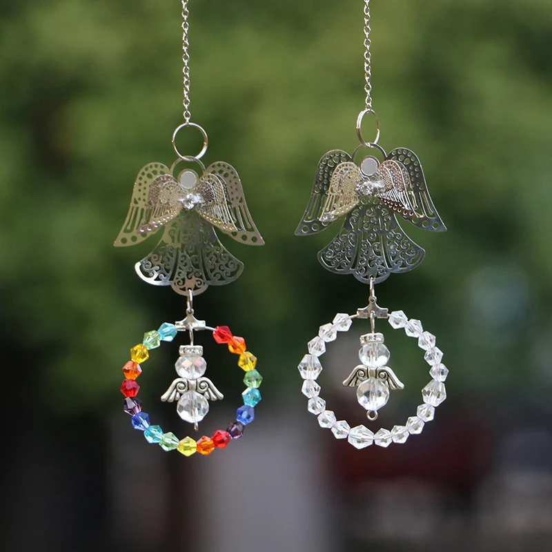 Sun Catcher Crystal Pendant Crystal Angel Suncatcher Guardian Angel Pendant Chakra Rainbow Maker Rear View Mirror Car Charm Home Wedding Decor