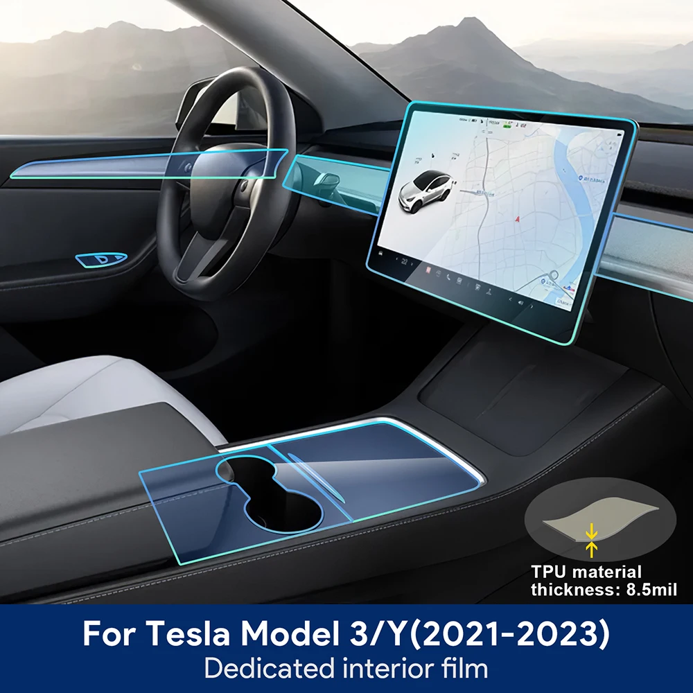 

LHD защитная пленка TPU для Tesla Model 3 Y 2021-23 Автомобильная интерьерная центральная консоль прозрачная пленка для ремонта против царапин аксессуары