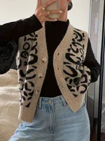 Women's New Autumn and Winter Fashion Elegant V Neck Open Placket Collar Button Sleeveless Leopard Print Stylish Unique Niche De - Image 4